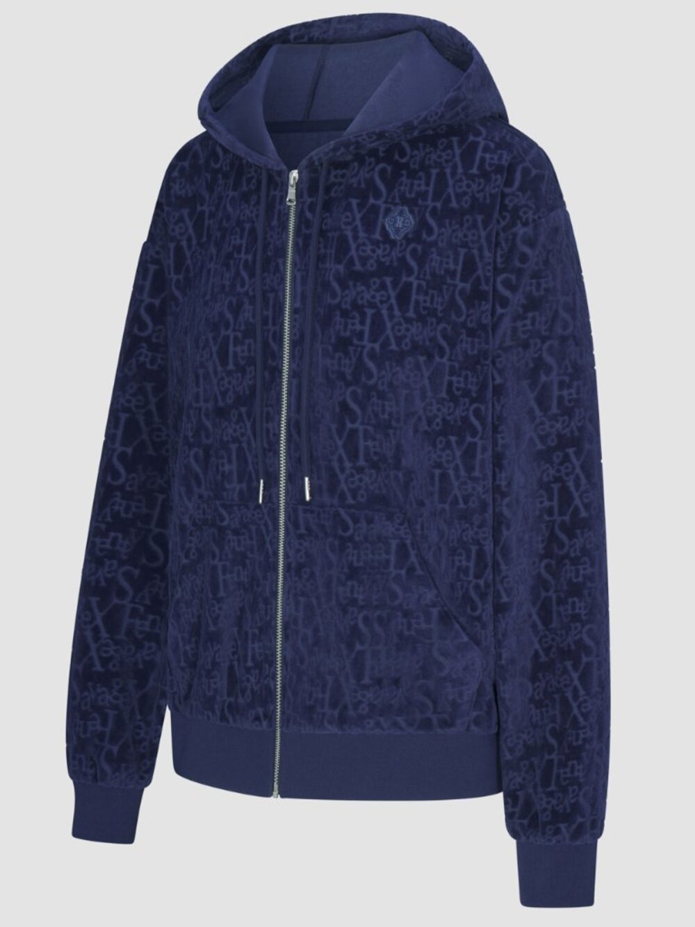 Savage X Fenty Signature Script Velour Zip Hoodie XL Blue NWT